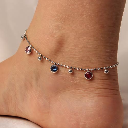 Fashion Jewelry Anklet Titanium Steel with 5cm extender chain silver color plated with rhinestone silver color Length 20 cm Sold By PC