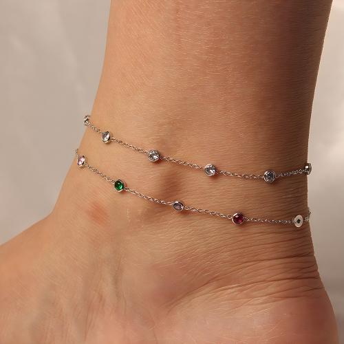 Fashion Jewelry Anklet, Acier titane, avec 5cm chaînes de rallonge, Placage, bijoux de mode & pavé de micro zircon, plus de couleurs à choisir, Longueur:20 cm, Vendu par PC