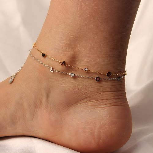 Fashion Jewelry Anklet Titanium Steel with 5cm extender chain plated micro pave cubic zirconia Length 20 cm Sold By PC