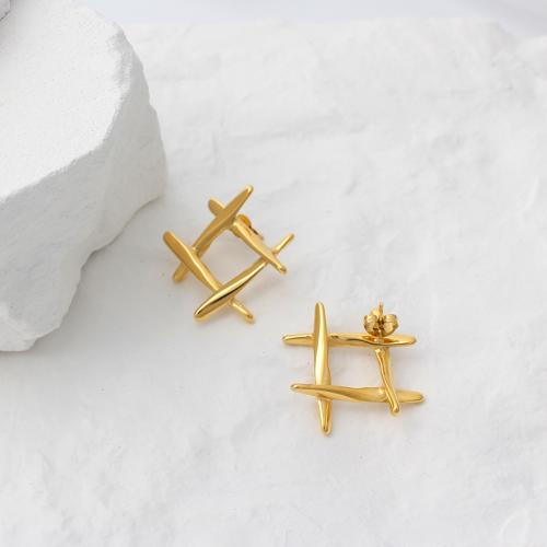 Titanium Steel  Earring, gold color plated, fashion jewelry, golden, 25.30x25.30mm, Sold By Pair