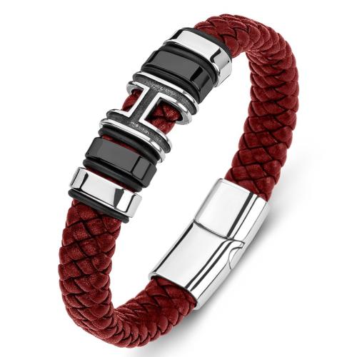 PU Leather Cord Bracelets, 304 Stainless Steel, with PU Leather, handmade, Unisex & different size for choice, more colors for choice, Sold By PC