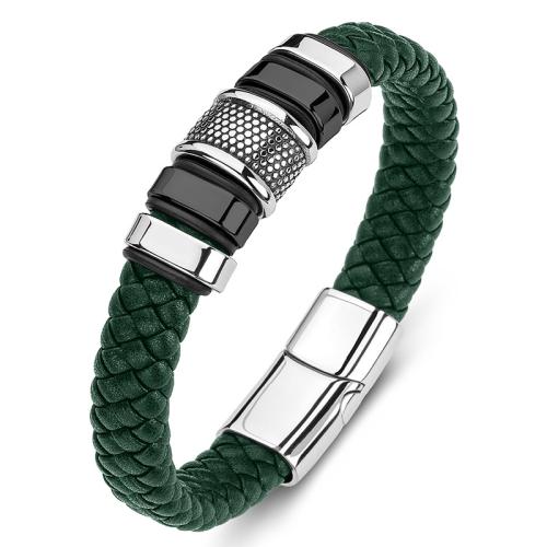 PU Leather Cord Bracelets, 304 Stainless Steel, with PU Leather, handmade, Unisex & different size for choice, more colors for choice, Sold By PC