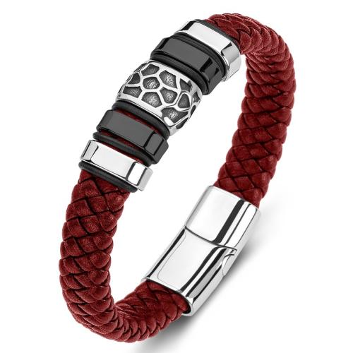 PU Leather Cord Bracelets, 304 Stainless Steel, with PU Leather, handmade, Unisex & different size for choice, more colors for choice, Sold By PC