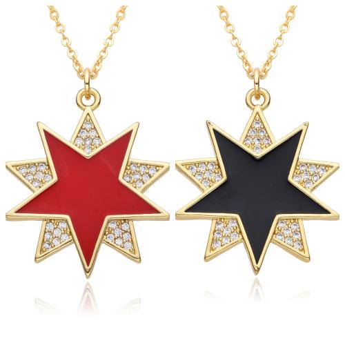 Cubic Zircon Micro Pave Brass Necklace Star plated micro pave cubic zirconia & for woman & enamel Length Approx 41-50 cm Sold By PC