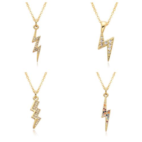 Cubic Zircon Micro Pave Brass Necklace, plated, different styles for choice & micro pave cubic zirconia & for woman, golden, Length:Approx 41-50 cm, Sold By PC