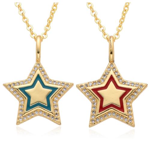 Cubic Zircon Micro Pave Brass Necklace Star plated micro pave cubic zirconia & for woman & enamel Length Approx 41-50 cm Sold By PC