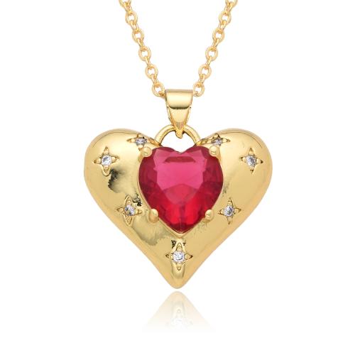 Circón cúbico Micro pavimentar collar de cobre amarillo, metal, Corazón, chapado, micro arcilla de zirconia cúbica & para mujer, más colores para la opción, longitud aproximado 41-50 cm, Vendido por UD