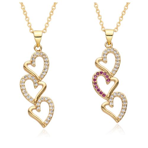 Cubic Zircon Micro Pave Brass Necklace, Heart, plated, micro pave cubic zirconia & for woman, more colors for choice, Length:Approx 41-50 cm, Sold By PC