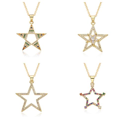 Cubic Zircon Micro Pave Brass Necklace Star plated & micro pave cubic zirconia & for woman golden Length Approx 41-50 cm Sold By PC