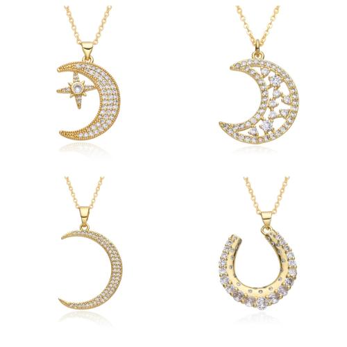 Collier en laiton cubique Zircon Micro Pave, Placage, styles différents pour le choix & pavé de micro zircon & pour femme, doré, Longueur:Environ 41-50 cm, Vendu par PC