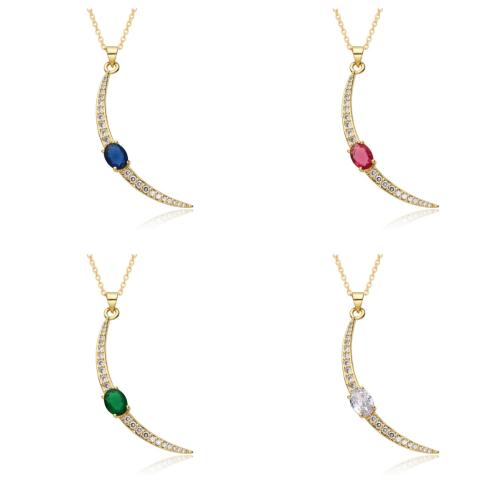 Cubic Zircon Micro Pave Brass Necklace, Moon, plated, micro pave cubic zirconia & for woman, more colors for choice, Length:Approx 41-50 cm, Sold By PC