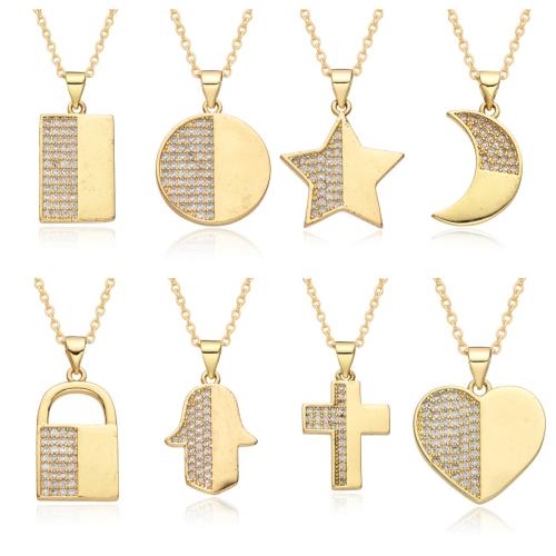 Cubic Zircon Micro Pave Brass Necklace, plated, different styles for choice & micro pave cubic zirconia & for woman, gold, Length:Approx 41-50 cm, Sold By PC