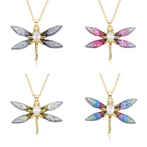 Cubic Zircon Micro Pave Brass Necklace with Resin Dragonfly plated micro pave cubic zirconia & for woman Length Approx 41-50 cm Sold By PC