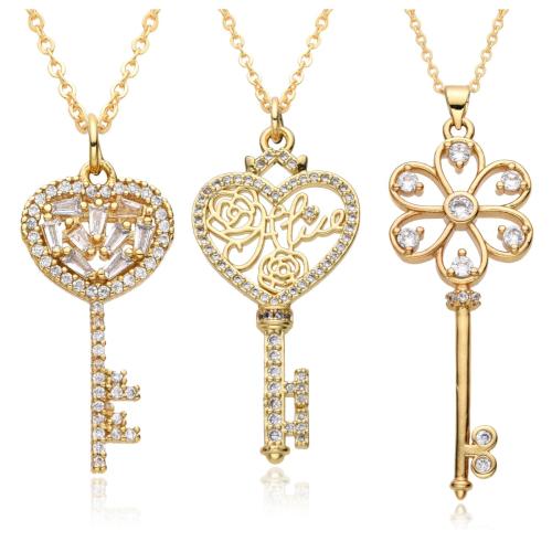 Cubic Zircon Micro Pave Brass Necklace, plated, different styles for choice & micro pave cubic zirconia & for woman, golden, Length:Approx 41-50 cm, Sold By PC