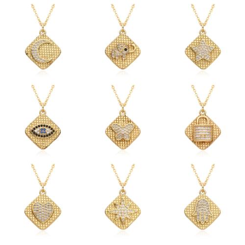 Cubic Zircon Micro Pave Brass Necklace, plated, different styles for choice & micro pave cubic zirconia & for woman, golden, Length:Approx 41-50 cm, Sold By PC