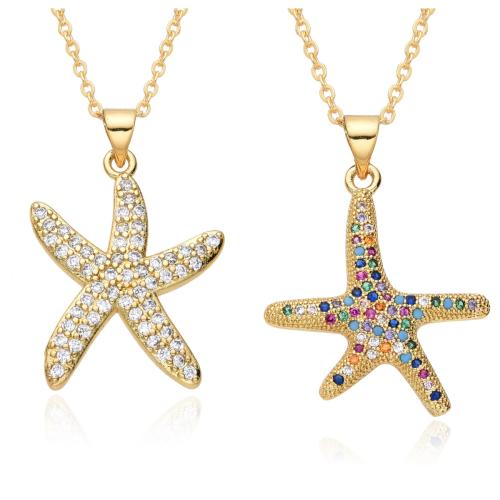 Cubic Zircon Micro Pave Brass Necklace, Starfish, plated, different styles for choice & micro pave cubic zirconia & for woman, golden, Length:Approx 41-50 cm, Sold By PC