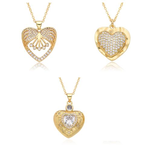 Collier en laiton cubique Zircon Micro Pave, coeur, Placage, styles différents pour le choix & pavé de micro zircon & pour femme, doré, Longueur Environ 41-50 cm, Vendu par PC