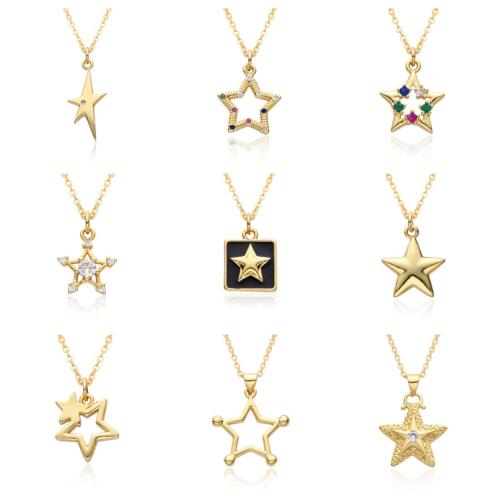 Cubic Zircon Micro Pave Brass Necklace Star plated & micro pave cubic zirconia & for woman & enamel golden Length Approx 41-50 cm Sold By PC