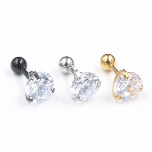 Stainless Steel Stud Earrings, 316L Stainless Steel, Unisex & different size for choice & micro pave cubic zirconia, more colors for choice, 10PCs/Bag, Sold By Bag