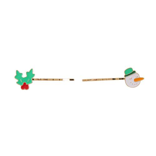 Hair Slide, Tibetan Style, plated, Christmas Design & different styles for choice & for woman & enamel, golden, Sold By PC