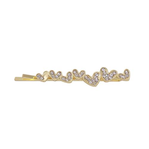 Hair Slide Zinc Alloy plated 2 pieces & for woman & with rhinestone golden Sold By Set