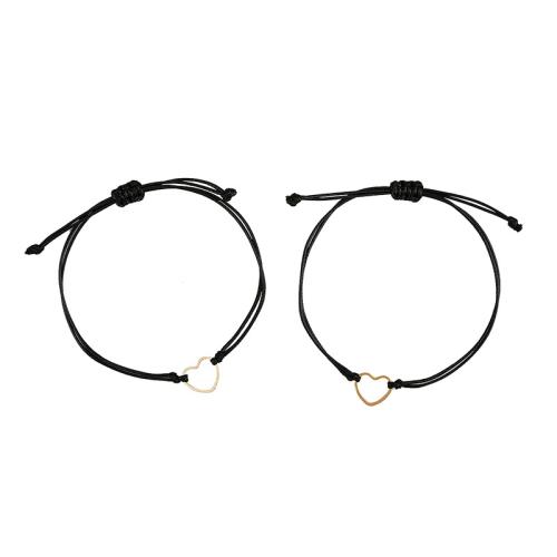 Moda crear pulseras de cordón de cera, metal, con Cordón de cera, 2 piezas & para mujer, dorado, longitud:aproximado 16-32 cm, Vendido por Set