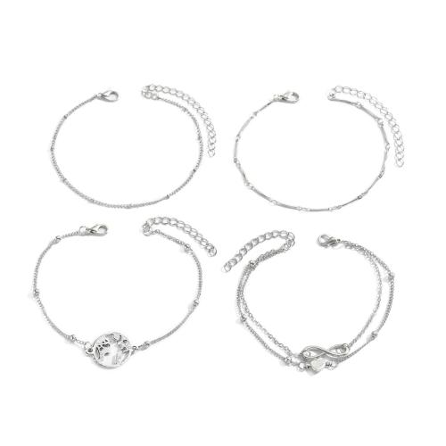 Brass Anklet with Iron & Zinc Alloy 4 pieces & for woman silver color Sold By Set