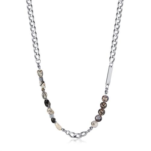 Stainless Steel Jewelry Necklace, 304 Stainless Steel, with Natural Stone, plated, for woman, original color, Sold By PC