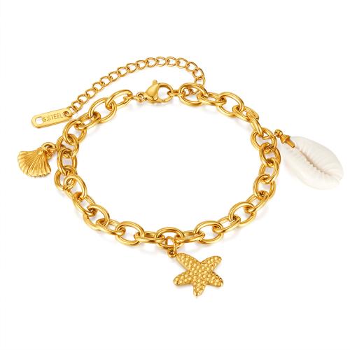 Pulsera de Acero Inoxidable, acero inoxidable 304, con Nácar, chapado, para mujer, dorado, Vendido por UD