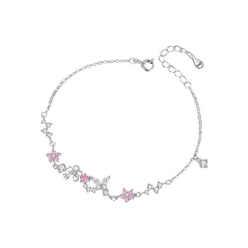 925 Sterling Silver Bracelet, with 1.2inch extender chain, Oriental Cherry, platinum plated, micro pave cubic zirconia & for woman, Length:Approx 6.5 Inch, Sold By PC