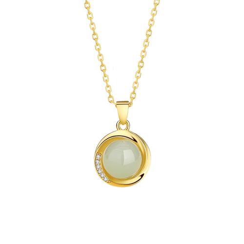 925 de prata esterlina colar, with Hetian Jade, with 2inch extender chain, cromado de cor dourada, micro pavimento em zircônia cúbica & para mulher, comprimento Aprox 15.7 inchaltura, vendido por PC