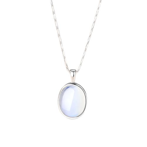 Argent sterling 925 collier, avec verre, avec 2inch chaînes de rallonge, ovale, bijoux de mode & pour femme, plus de couleurs à choisir, Longueur Environ 15.7 pouce, Vendu par PC