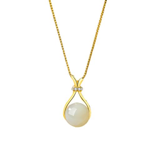 925 Sterling Silver Necklace with Hetian Jade with 2inch extender chain box chain & micro pave cubic zirconia & for woman Length Approx 15.7 Inch Sold By PC