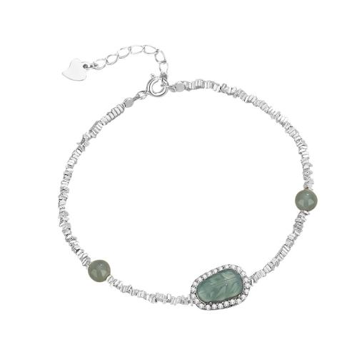 925 Sterling Silver Bracelet with Jadeite with 1.2inch extender chain micro pave cubic zirconia & for woman Length Approx 6.3 Inch Sold By PC