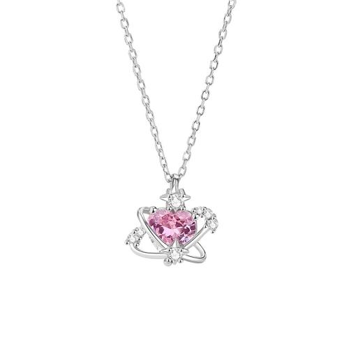 925 sterline d'argento collana, with 2inch extender chain, Cuore, placcato platino, Micro spianare cubic zirconia & per la donna, Lunghezza Appross. 15.7 pollice, Venduto da PC