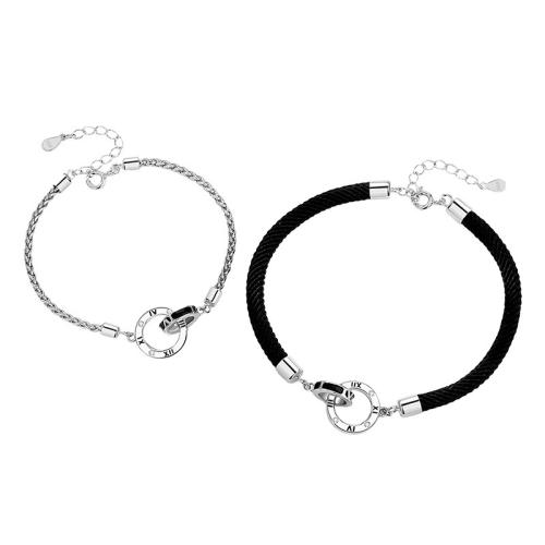 925 Sterling Silver Couple Bracelet, with Milan Cord, Donut, platinum plated, stoving varnish & different styles for choice & micro pave cubic zirconia & for couple, Sold By PC