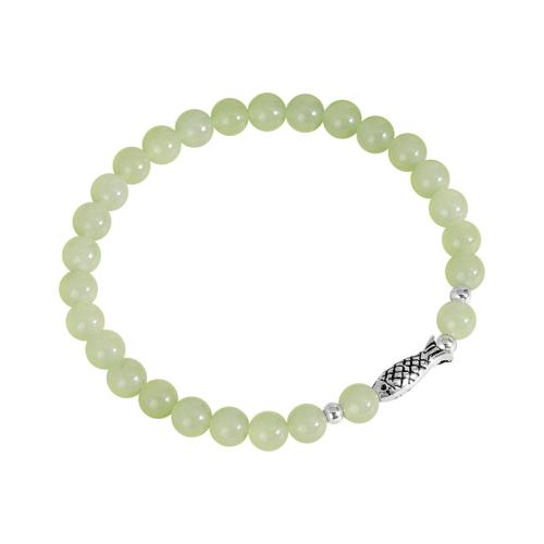 Hetian Jade Bracelet, with 925 Sterling Silver, Fish, handmade, micro pave cubic zirconia & for woman, Length:Approx 6.7 Inch, Sold By PC