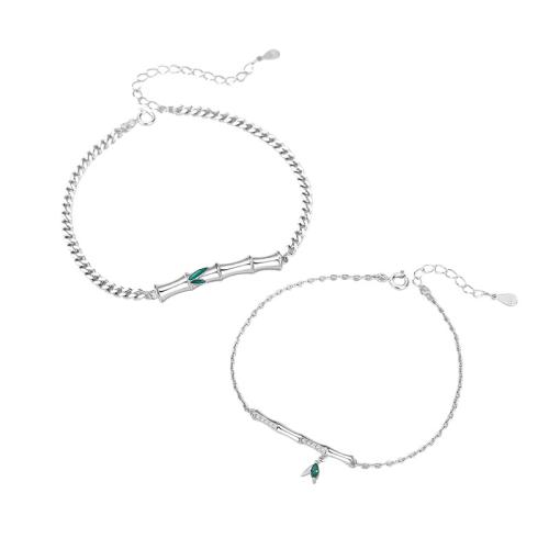 Plata de ley 925 Pulsera de pareja, Bambú, diferentes estilos para la opción & micro arcilla de zirconia cúbica & para la pareja, Vendido por UD