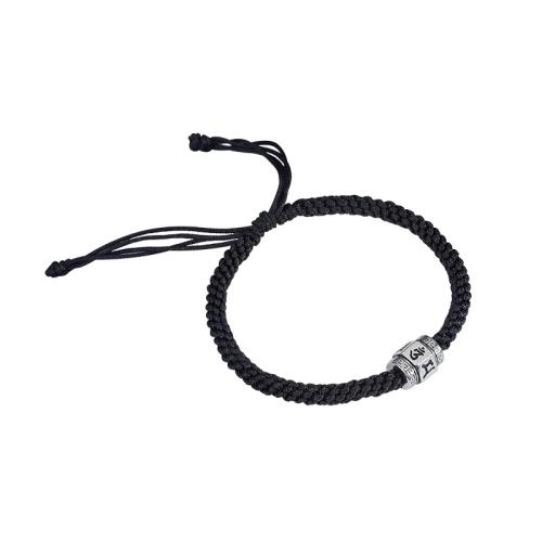 925 Sterling Silver Bracelet, with Polyester Cord, handmade, vintage & for man, black, Length:Approx 6.9-10.6 Inch, Sold By PC