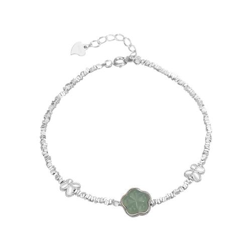 925 Sterling Silver Bracelet with Jadeite with 1.2inch extender chain fashion jewelry & for woman silver color Length Approx 6.3 Inch Sold By PC