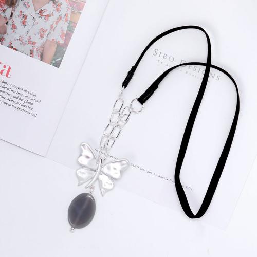 Zinc Alloy Sweater Chain Necklace with Natural Stone fashion jewelry & for woman Length Approx 75 cm Sold By Bag