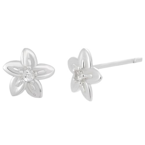 Pendiente de la joyería de plata esterlina, Plata de ley 925, Flor, para mujer & con diamantes de imitación, 7.60mm, Vendido por Par