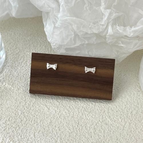 925 Sterling Silver Stud Earrings, Bowknot, fashion jewelry & for woman, 4x8mm, Sold By Pair