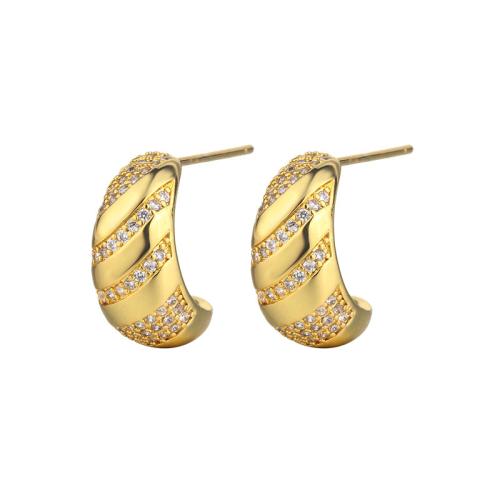 Boucles d'oreilles en laiton zircon cubique pavent, bijoux de mode & pavé de micro zircon & pour femme, 25mm, Vendu par paire