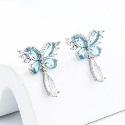 Boucles d'oreilles en laiton zircon cubique pavent, bijoux de mode & pavé de micro zircon & pour femme, 22x22mm, Vendu par paire