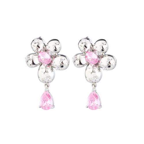 Boucles d'oreilles en laiton zircon cubique pavent, bijoux de mode & pavé de micro zircon & pour femme, 22mm, Vendu par paire