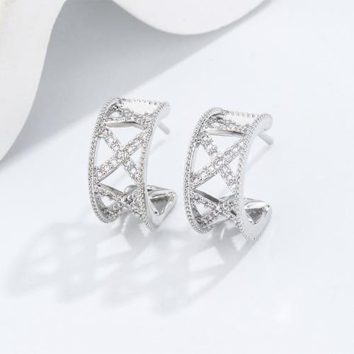 Boucles d'oreilles en laiton zircon cubique pavent, bijoux de mode & pavé de micro zircon & pour femme, 20mm, Vendu par paire