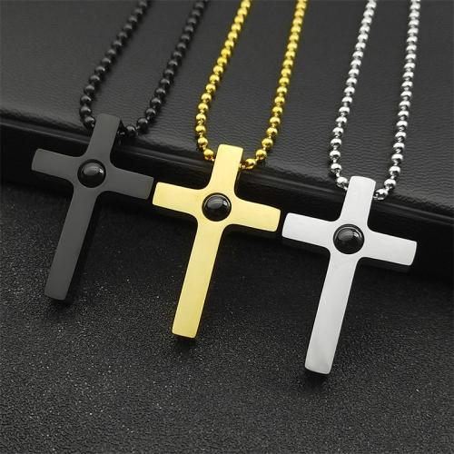 Collier de bijoux en acier inoxydable, Acier inoxydable 304, croix, bijoux de mode & unisexe, plus de couleurs à choisir, 34x22mm, Longueur:Environ 60 cm, Vendu par PC