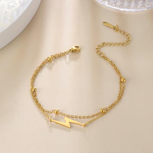 Stainless Steel Anklet, 304 Stainless Steel, with 5cm extender chain, Lightning Symbol, Double Layer & fashion jewelry & for woman, more colors for choice, 23x6mm, Sold Per Approx 21 cm Strand