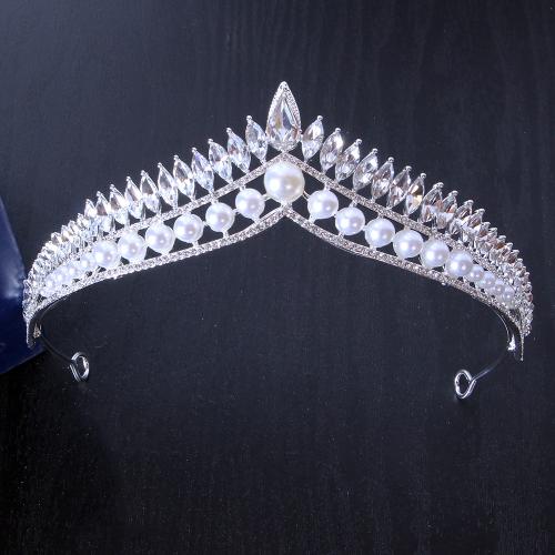 Bridal Tiaras Zinc Alloy with Plastic Pearl fashion jewelry & for woman & with rhinestone width 155mm height 35mm Sold By PC